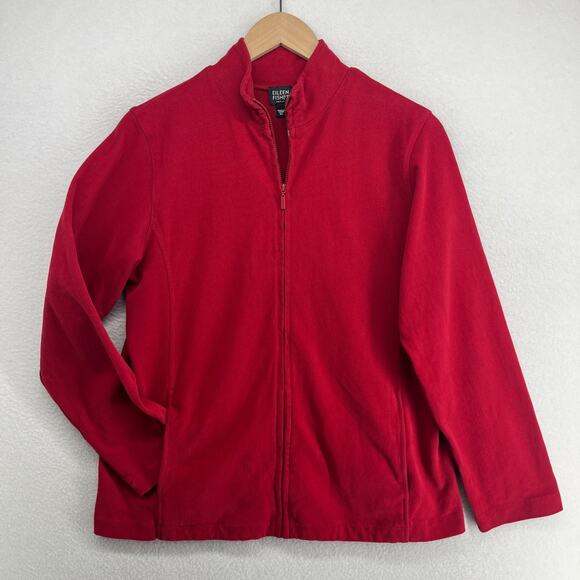Eileen Fisher Jackets & Blazers - EILEEN FISHER Jacket PL Heavy Brushed Jersey Cotton Sweatshirt Full Zip Red
